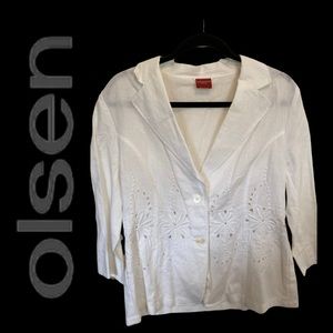 Olsen White Flowered Embroidered Jacket